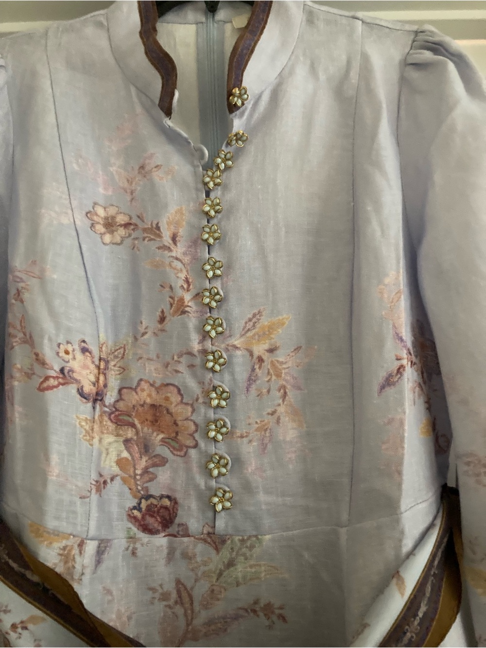 Zimmermann Lilac Floral-Print Long-Sleeve Midi Dress with Self-Tie Belt - Picture 10 of 12
